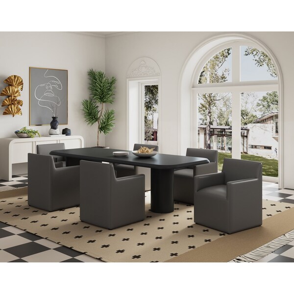 Anna Square Faux Leather Dining Chair In Pewter - Set Of 2